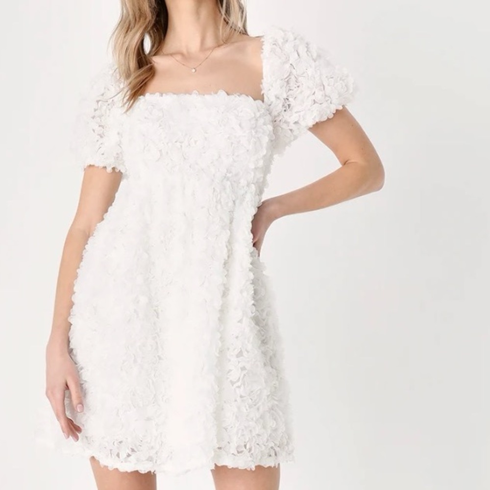 Precious passion white floral puff sleeve babydoll dress.